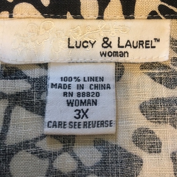 Lucy & Laurel Linen button front blouse. Sz 3X. 3/4 sleeve with collar. - Picture 5 of 5